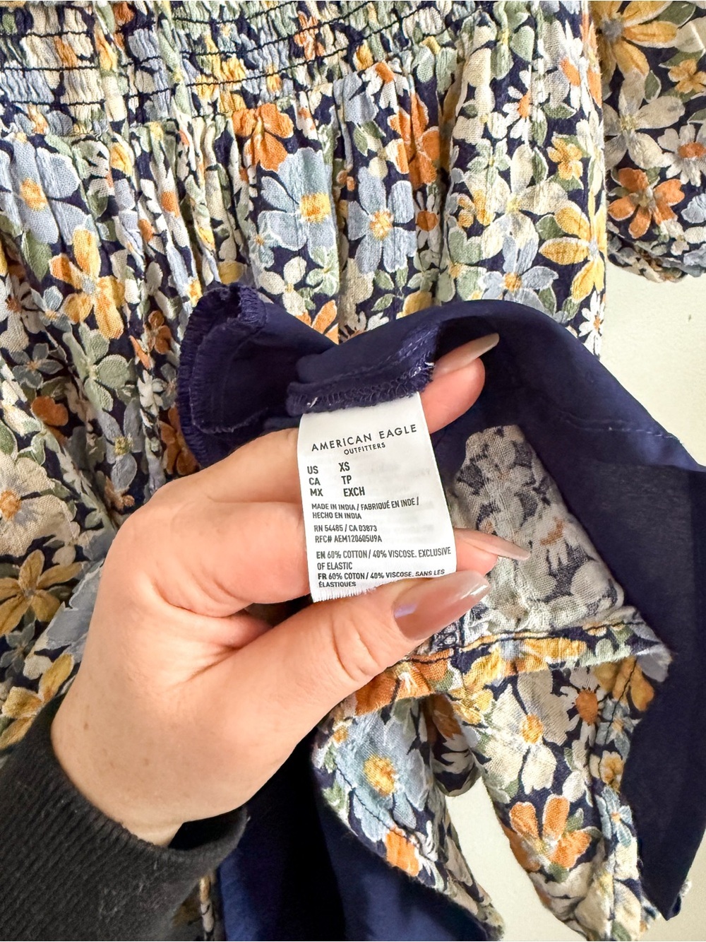American Eagle Floral Mini Dress XS Puff Sleeve Smocked Boho Dress - Picture 5 of 7